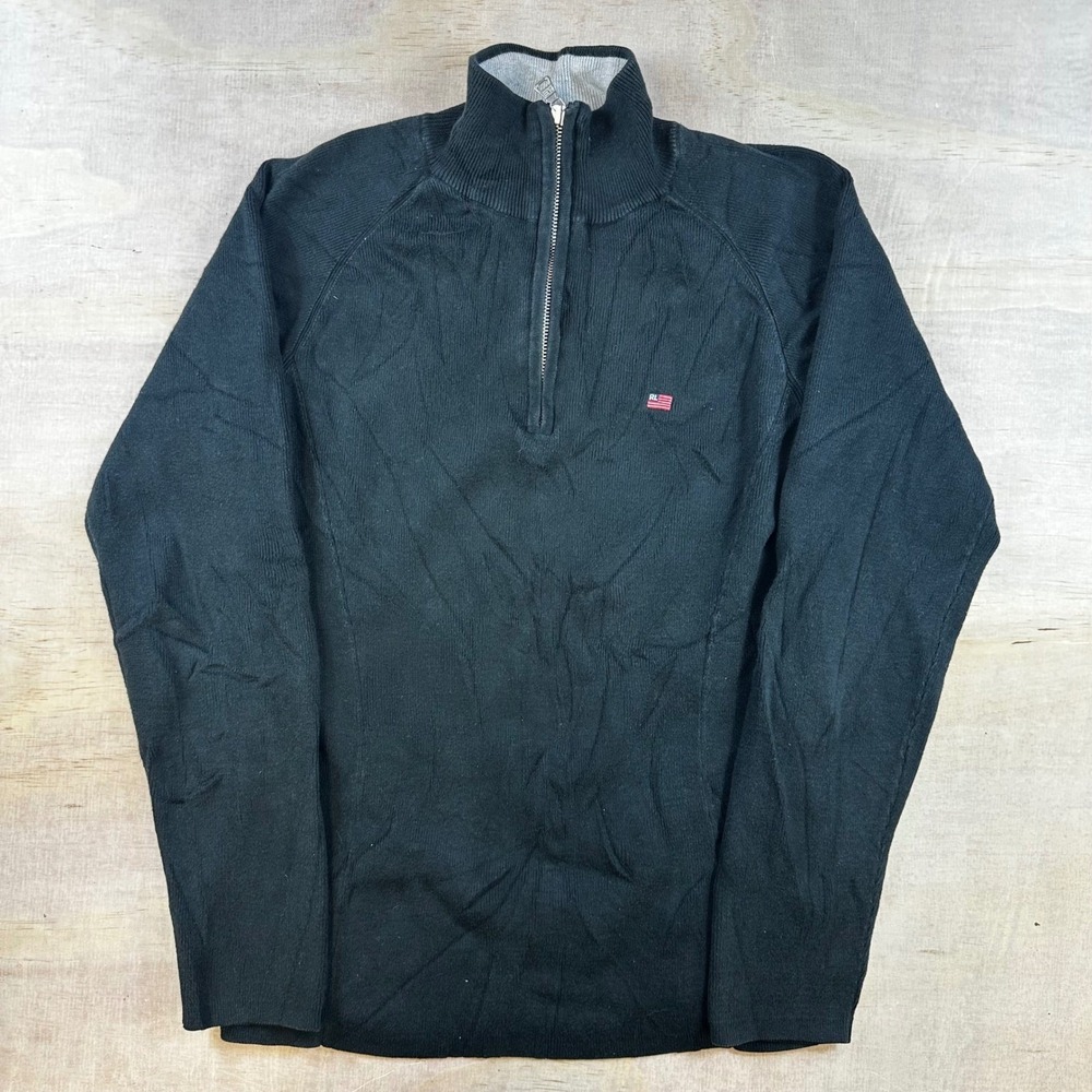 Polo Jeans Co Ralph Lauren Mens Quarter Zip Sweater Black Cotton Large RN41381